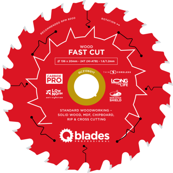 QBLADES-HM CirkelZaagblad 24T 136x20x1,6 HI-ATB Wood-Fast Cut