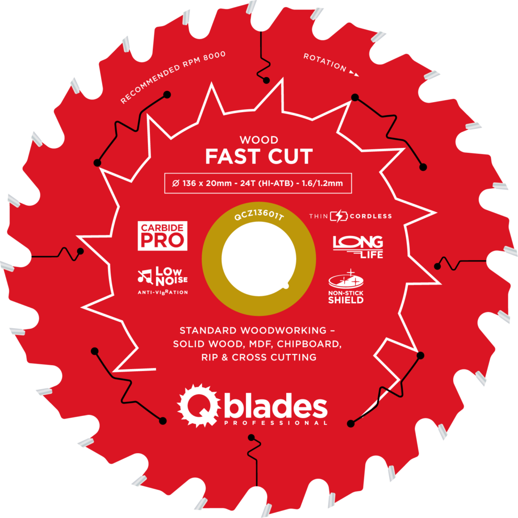 QBLADES-HM CirkelZaagblad 24T 136x20x1,6 HI-ATB Wood-Fast Cut