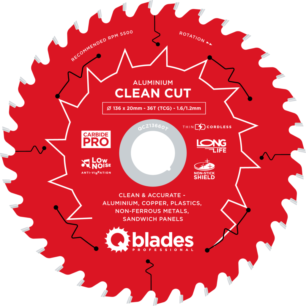 QBLADES-HM CirkelZaagblad 36T 136x20x1,6 TCG Aluminium-Clean Cut