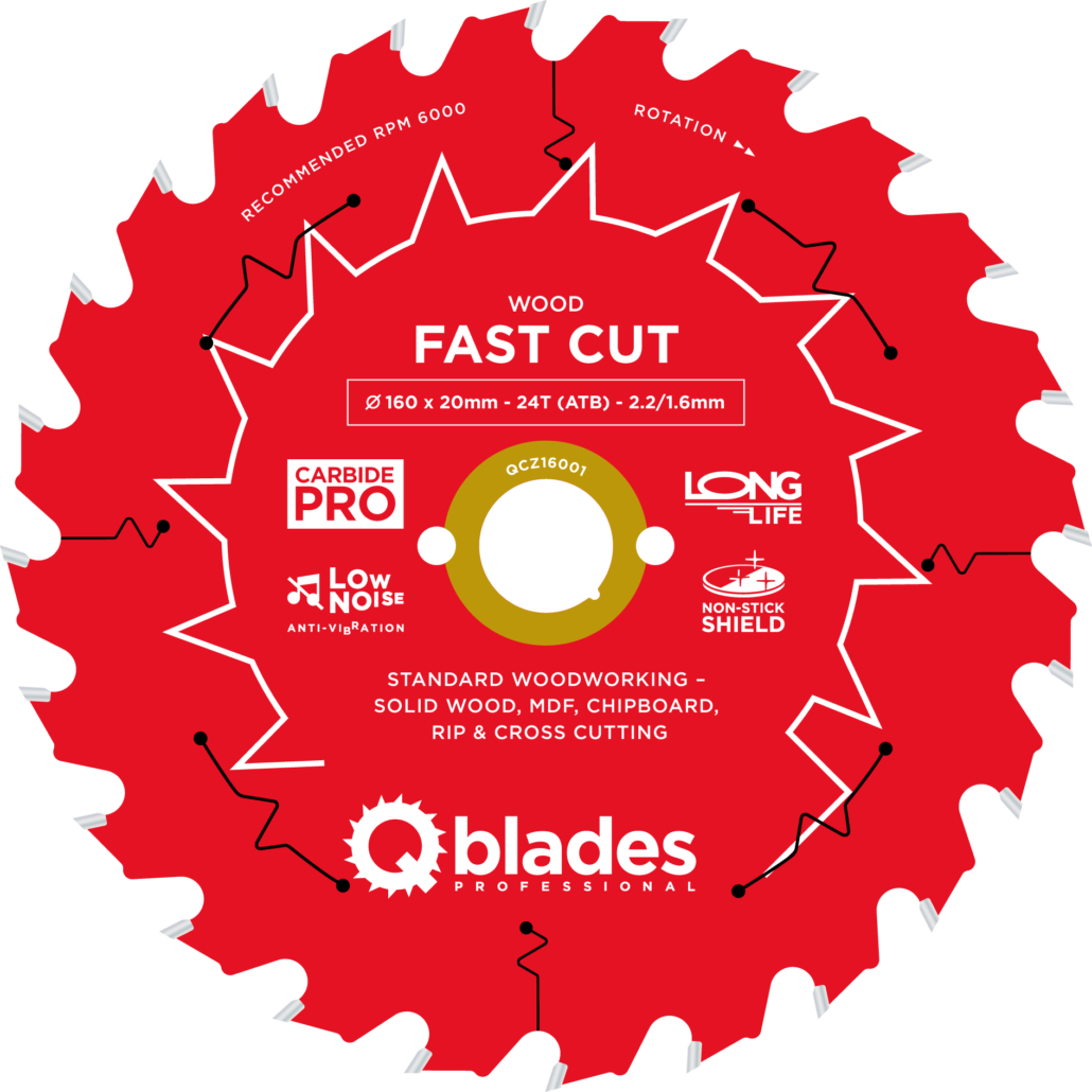 QBLADES-HM CirkelZaagblad 24T 160x20x2,2 ATB Wood-Fast Cut