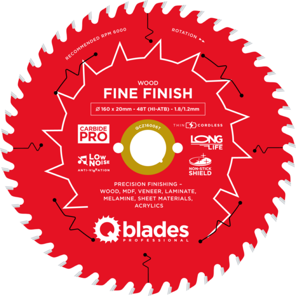 QBLADES-HM CirkelZaagblad 48T 160x20x1,8 HI-ATB Wood-Fine Finish