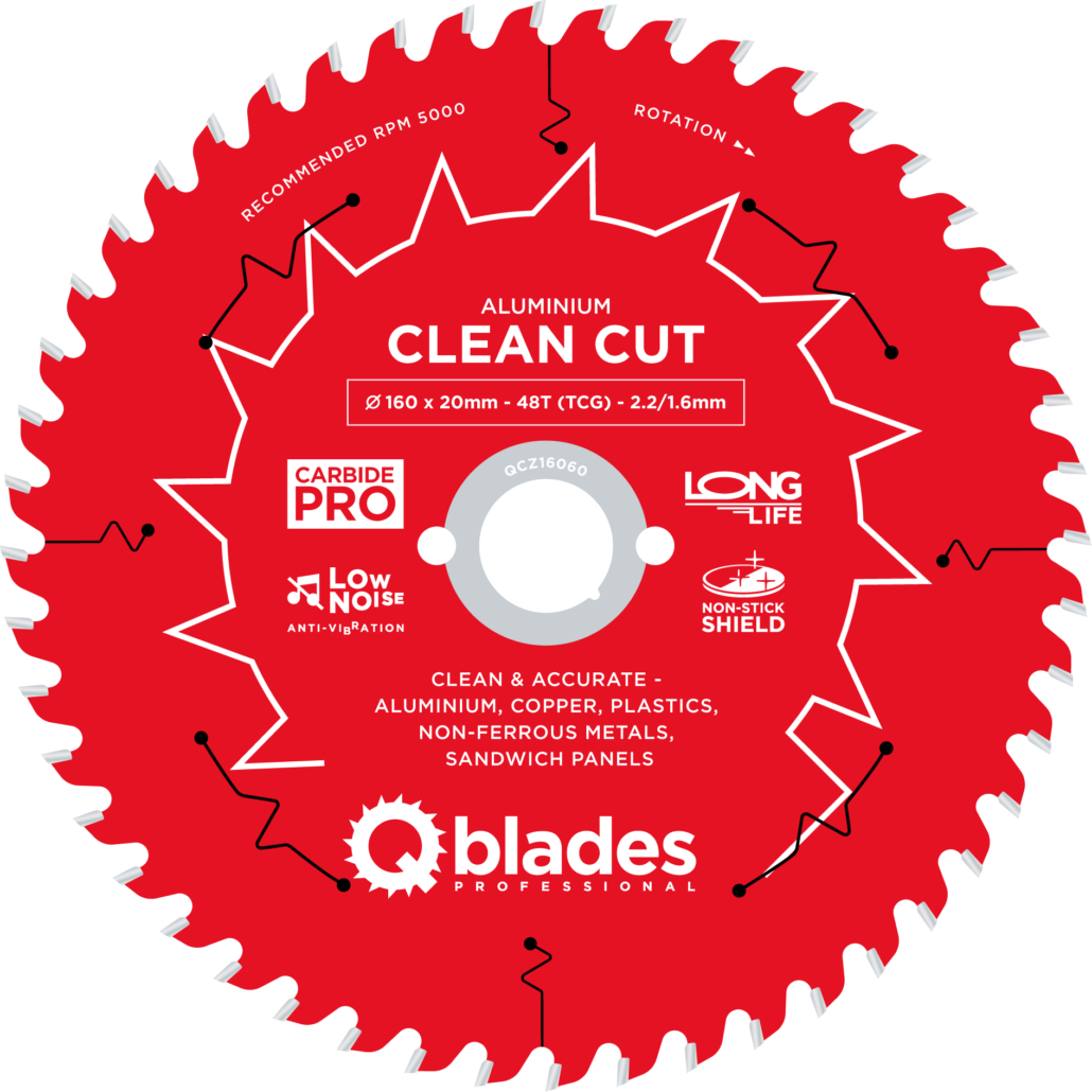 QBLADES-HM CirkelZaagblad 48T 160x20x2,2 TCG Aluminium-Clean Cut