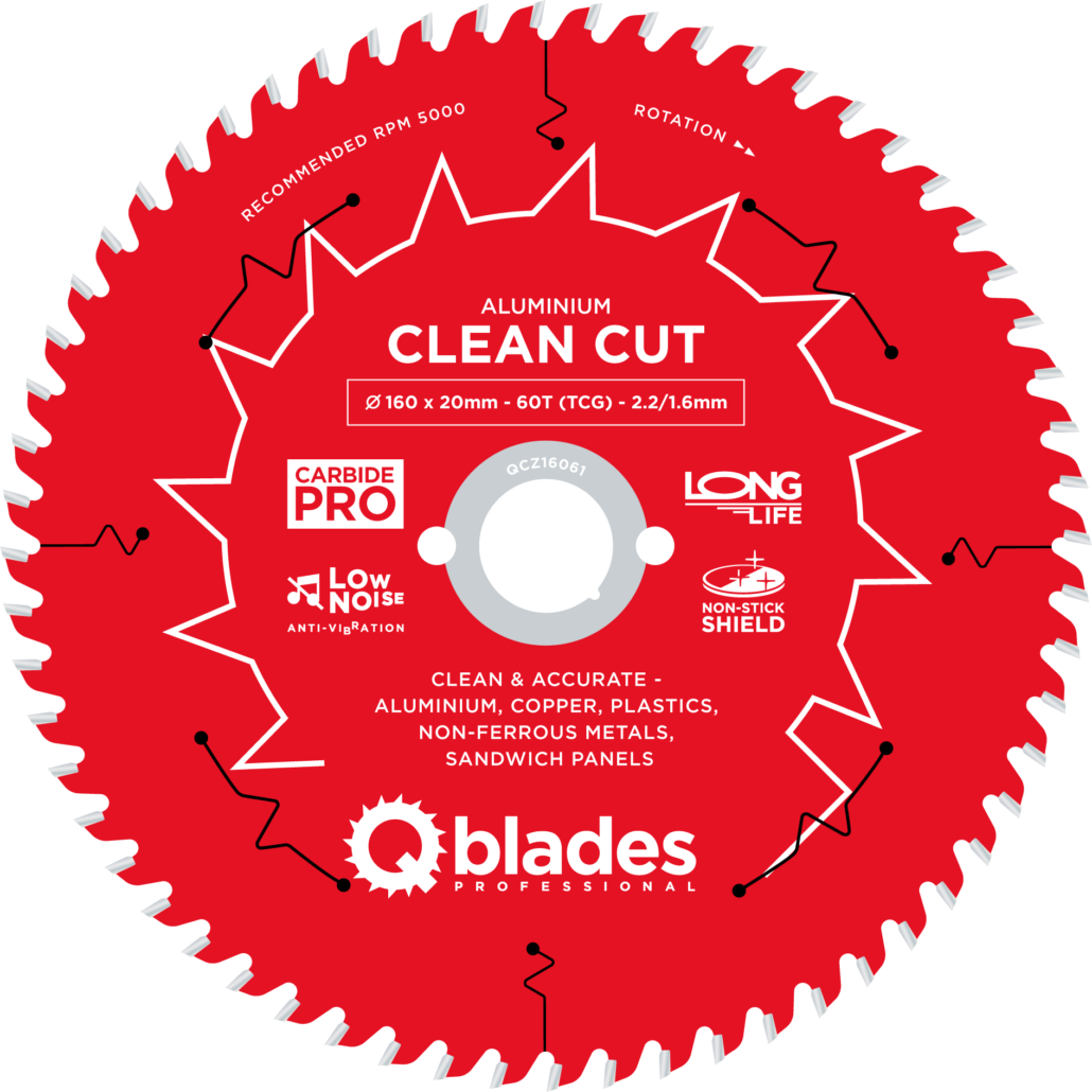QBLADES-HM CirkelZaagblad 60T 160x20x2,2 TCG Aluminium-Clean Cut