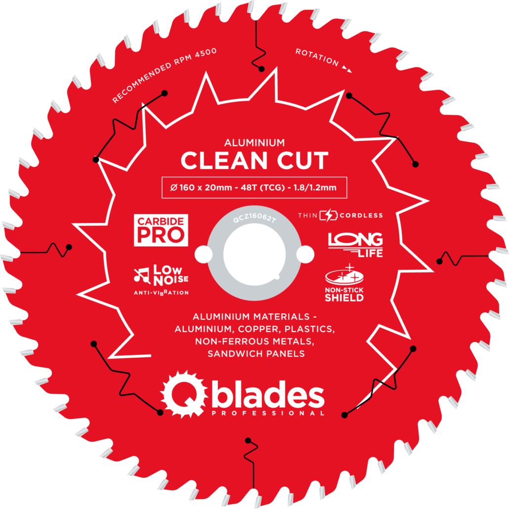 QBLADES-HM CirkelZaagblad 48T 160x20x1,8 TCG Aluminium-Clean Cut
