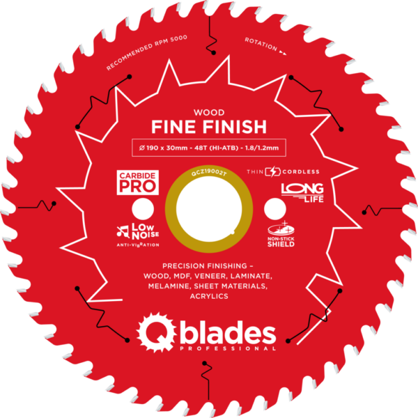 QBLADES-HM CirkelZaagblad 48T 190x30x1,8 HI-ATB Wood-Fine Finish