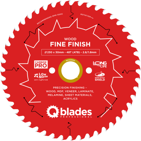 QBLADES-HM CirkelZaagblad 48T 230x30x2,8 ATB Wood-Fine Finish
