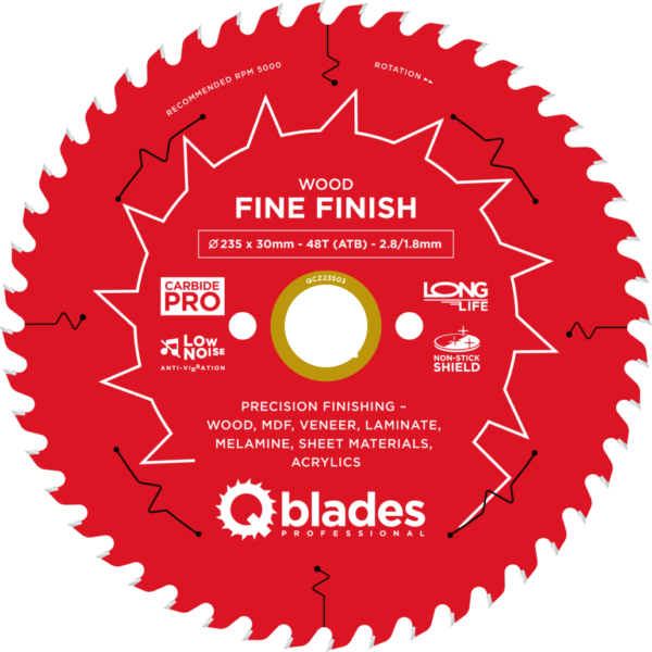 QBLADES-HM CirkelZaagblad 48T 235x30x2,8 ATB Wood-Fine Finish