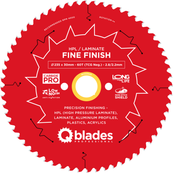 QBLADES-HM CirkelZaagblad 60T 235x30x2,8 TCG neg HPL/Laminate-Fine Finish