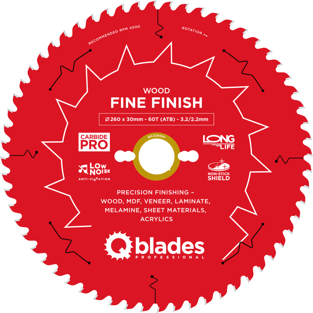 QBLADES-HM CirkelZaagblad 60T 260x30x3,2 ATB Wood-Fine Finish