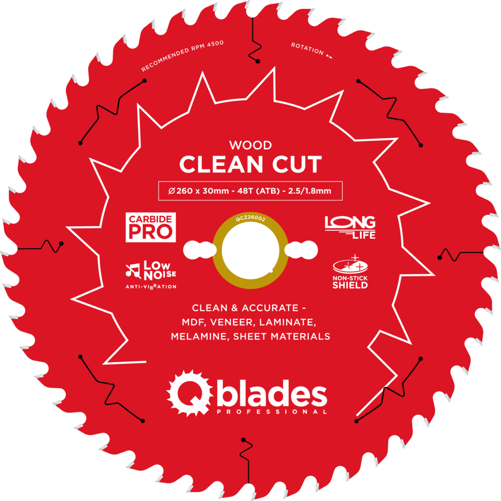 QBLADES-HM CirkelZaagblad 48T 260x30x2,5 ATB Wood-Clean Cut