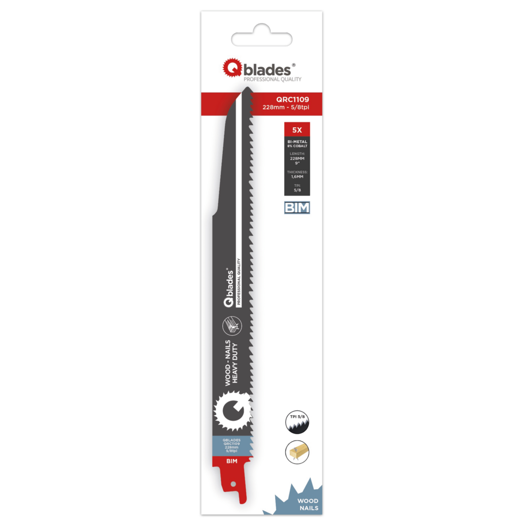 Qblades Reciprozaagblad Hout met spijkers, BIM, 5/8tpi – 228mm