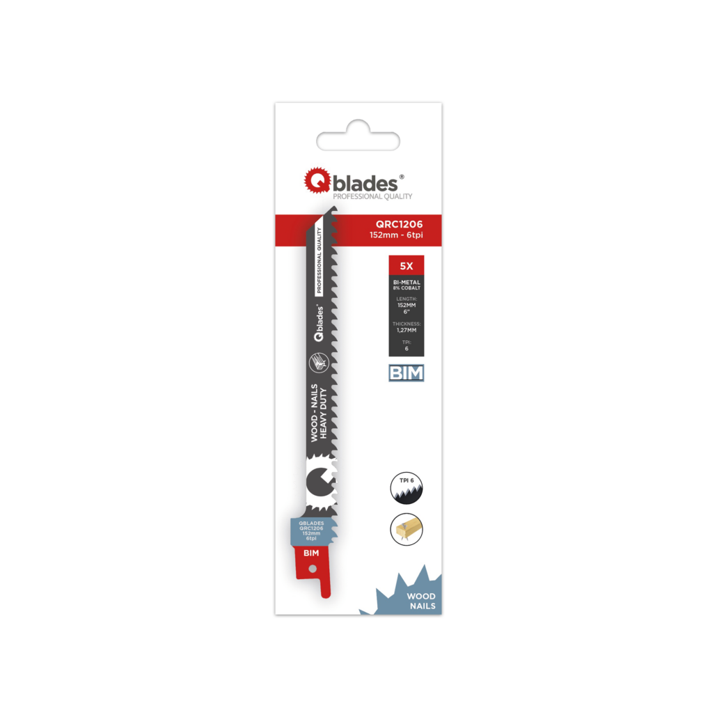 Qblades Reciprozaagblad Hout met spijkers, BIM, 6tpi – 152mm