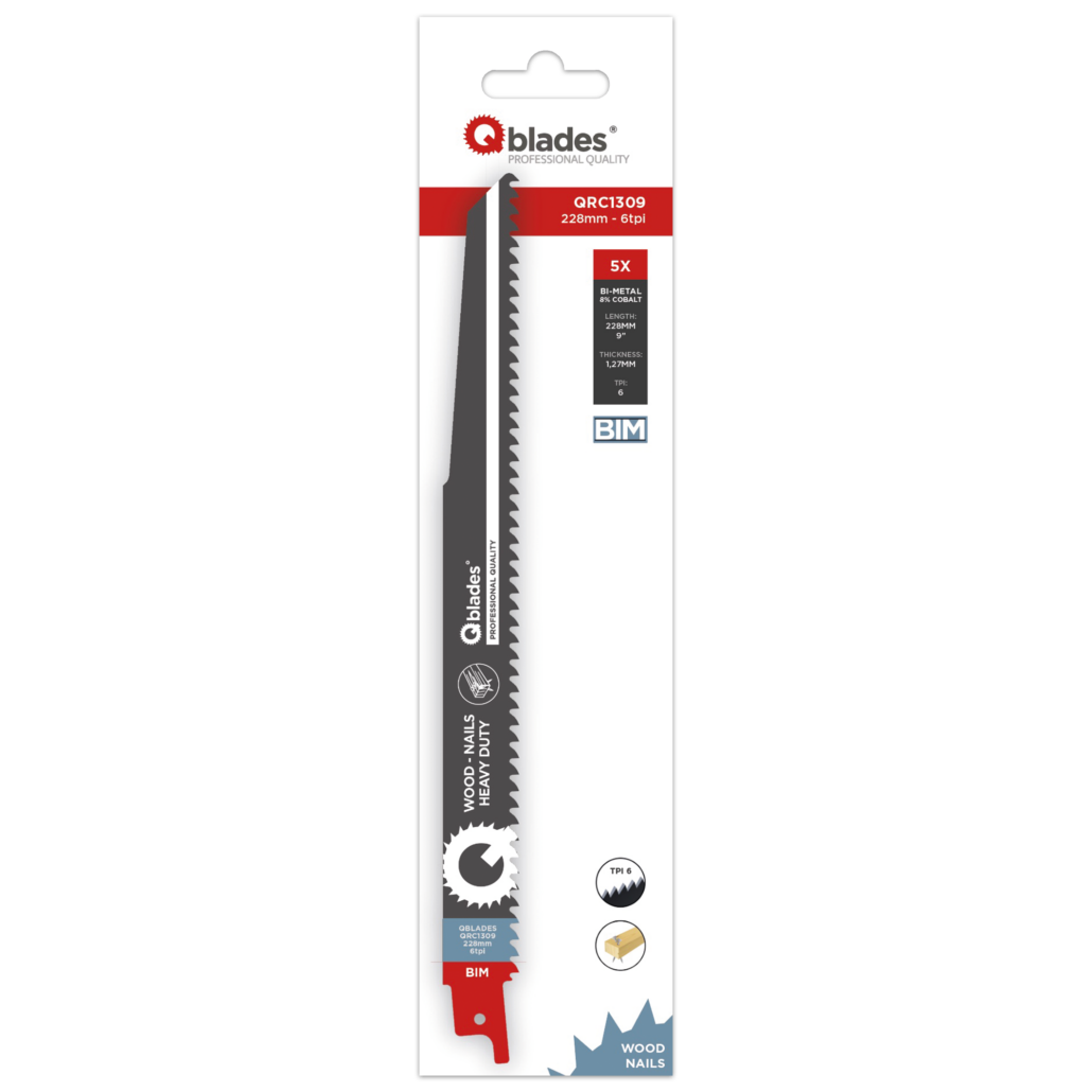 Qblades Reciprozaagblad Hout met spijkers, BIM, 6tpi – 228mm