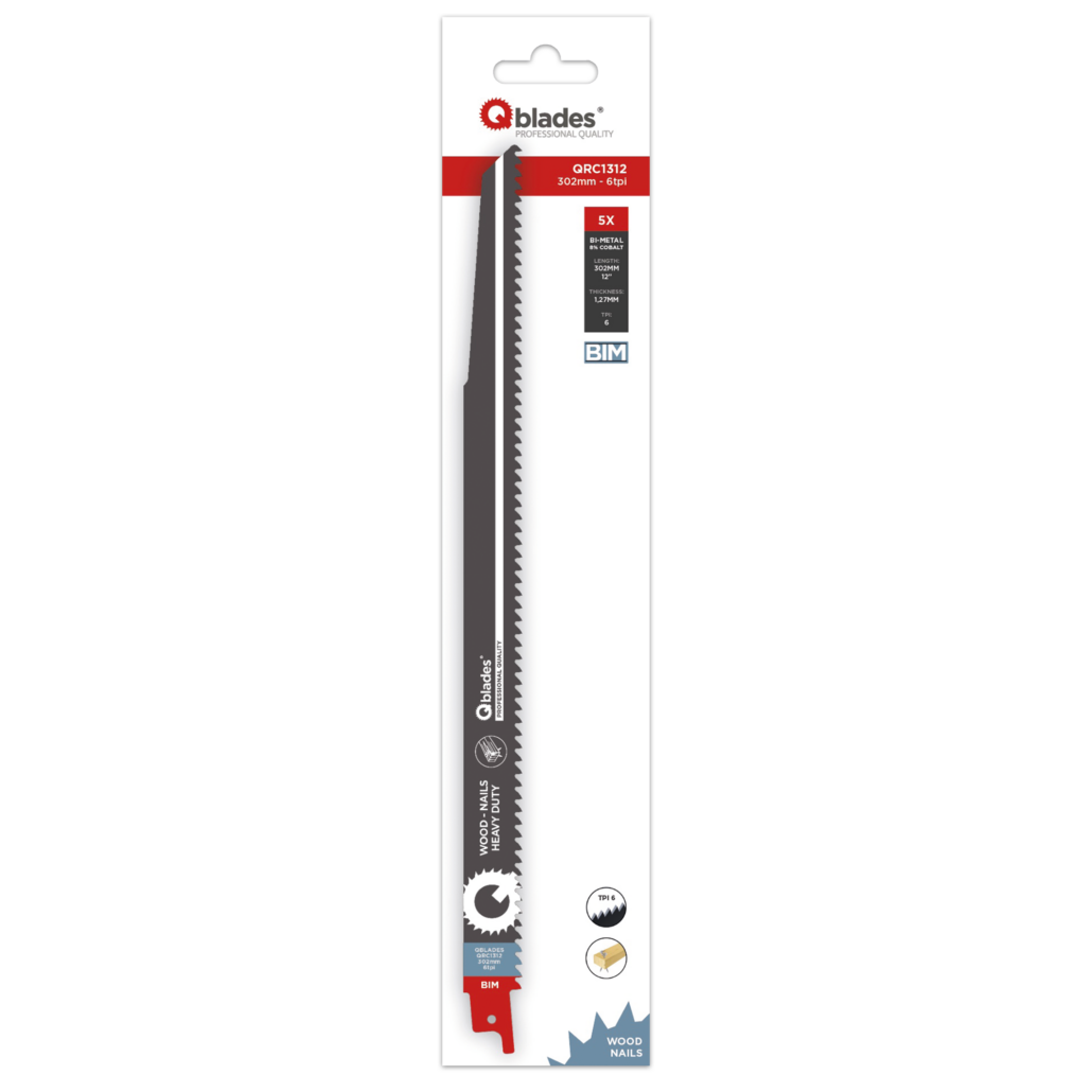 Qblades Reciprozaagblad Hout met spijkers, BIM, 6tpi – 302mm