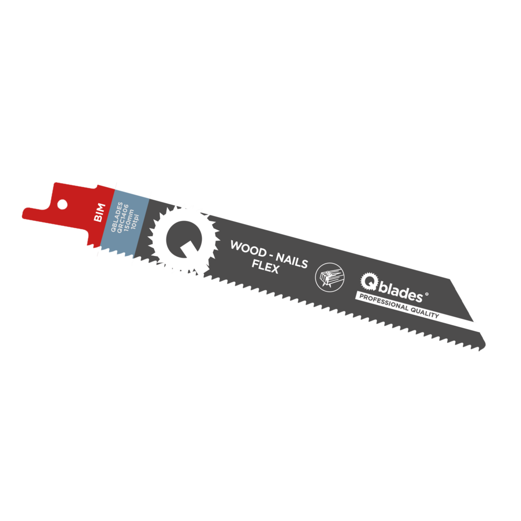 Qblades Reciprozaagblad Hout met spijkers, Flexibel, BIM, 10tpi – 150mm
