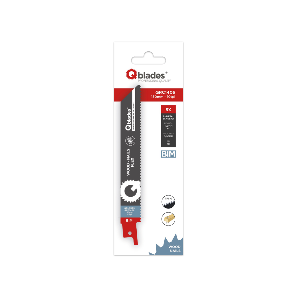 Qblades Reciprozaagblad Hout met spijkers, Flexibel, BIM, 10tpi – 150mm