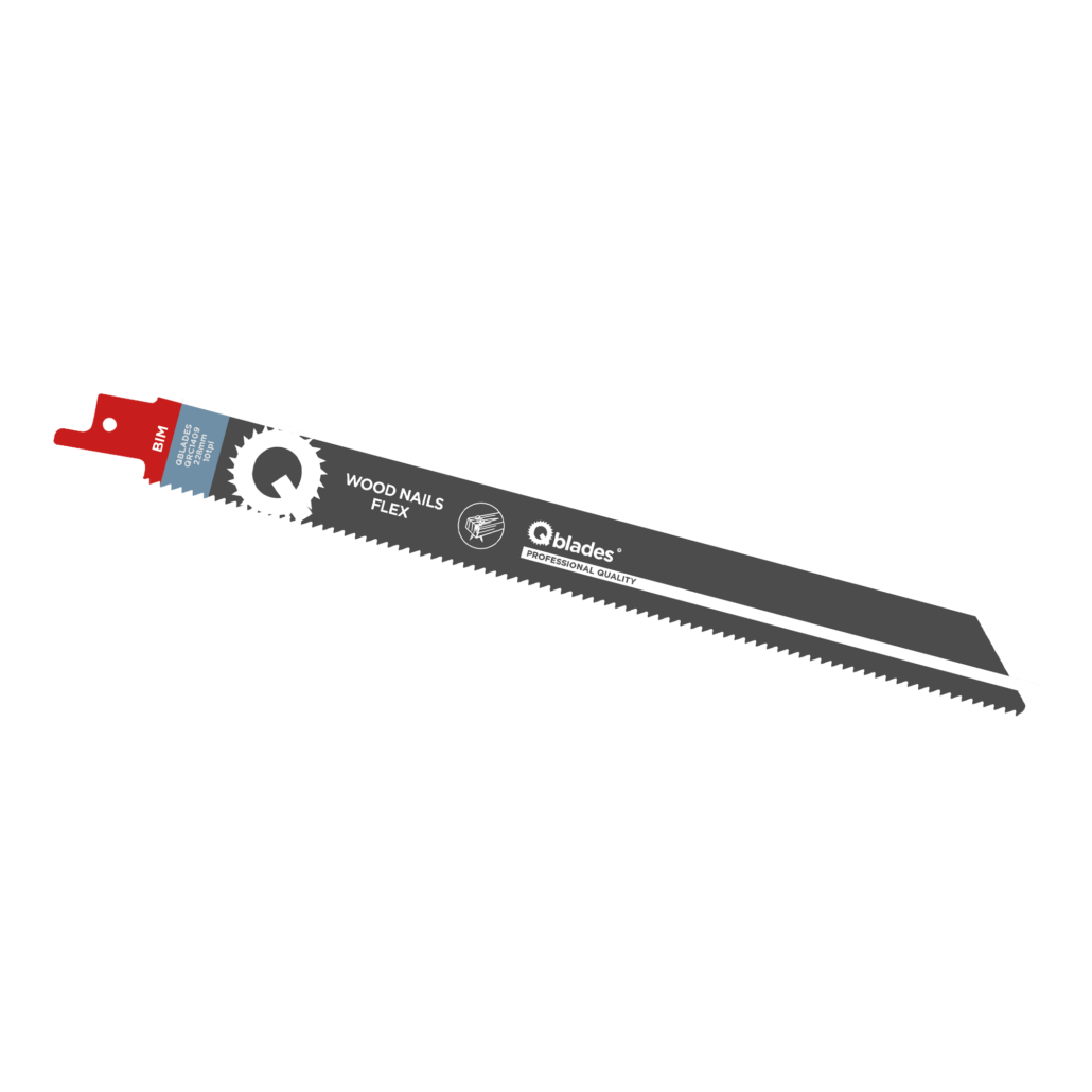 Qblades Reciprozaagblad Hout met spijkers, Felxibel, BIM, 10tpi – 228mm