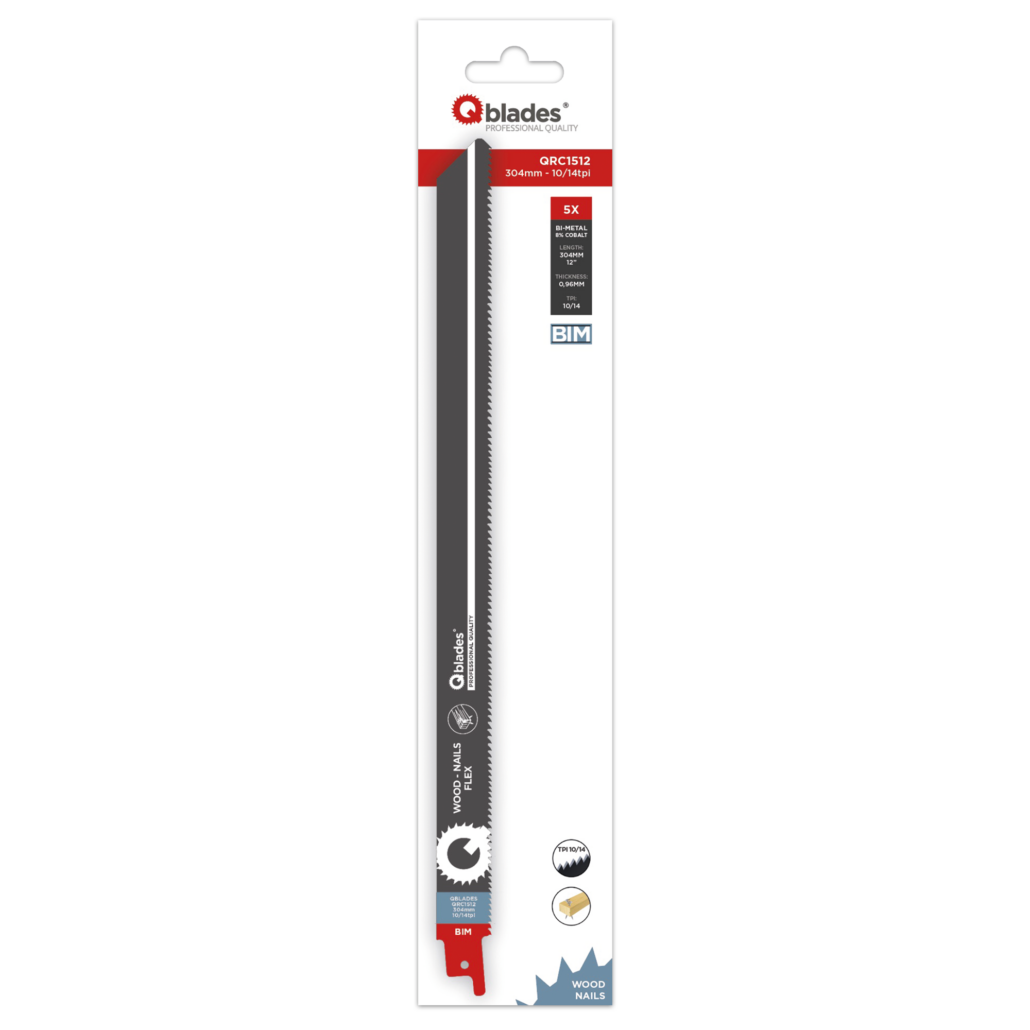 Qblades Reciprozaagblad Hout met spijkers, Flexibel, BIM, 10/14tpi – 304mm