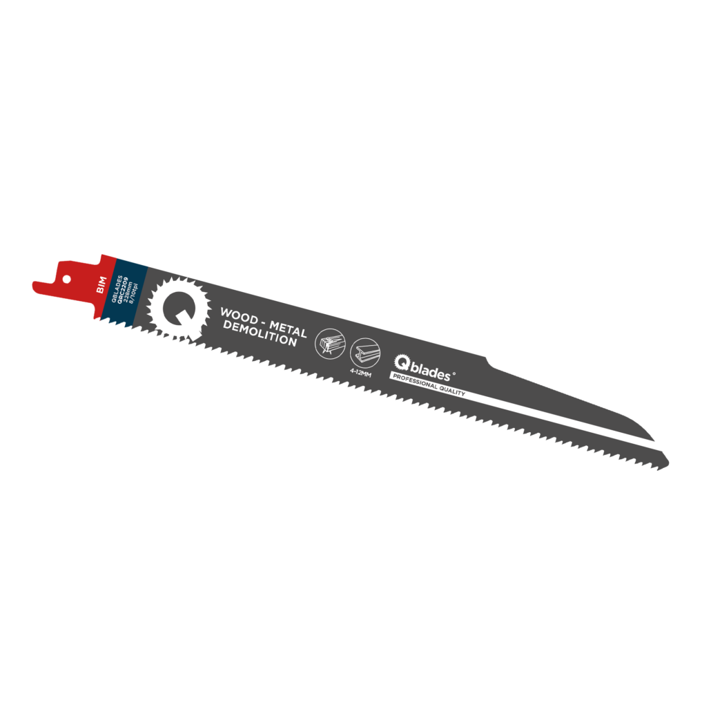 Qblades Reciprozaagbladd Alleskunner, Hout met spijkers, Staal tot 12mm, BIM, 8/10tpi – 228mm