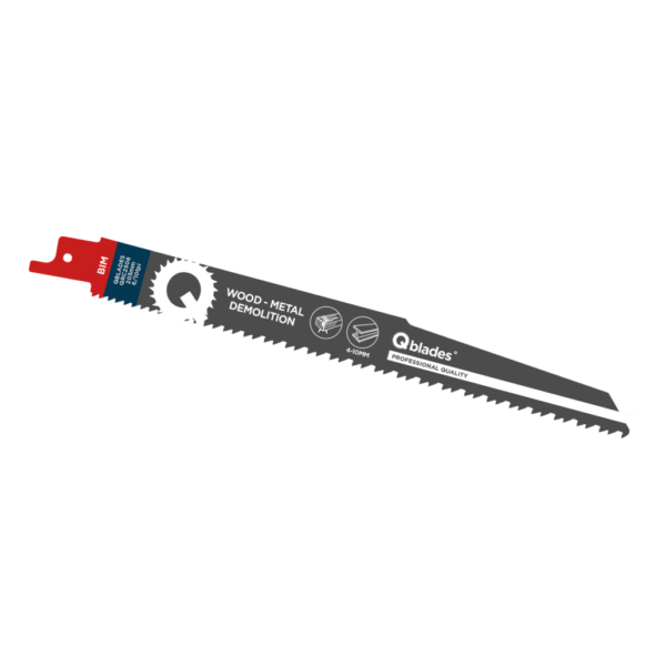 Qblades Reciprozaagblad Alleskunner, Hout met spijkers, Staal tot 10mm, BIM, 6/10tpi – 203mm