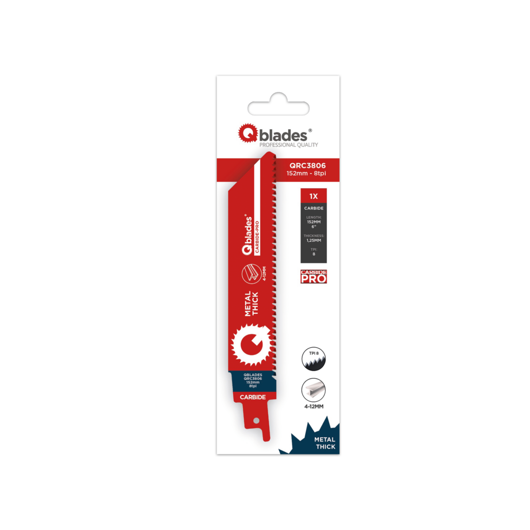 Qblades Reciprozaagblad Dik Metaal, Staal tot 12mm, CARB, 8tpi – 152mm, 50x longer life