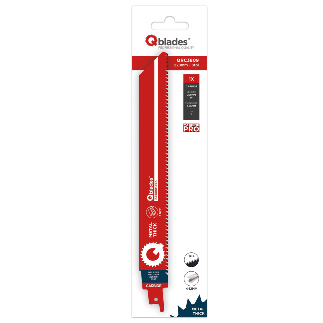 Qblades Reciprozaagblad Dik Metaal, Staal tot 12mm, CARB, 8tpi – 228mm, 50x longer life