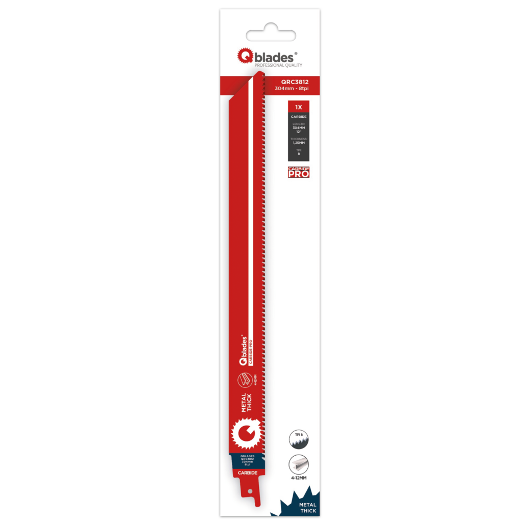Qblades Reciprozaagblad Dik Metaal, Staal tot 12mm, CARB, 8tpi – 304mm, 50x longer life