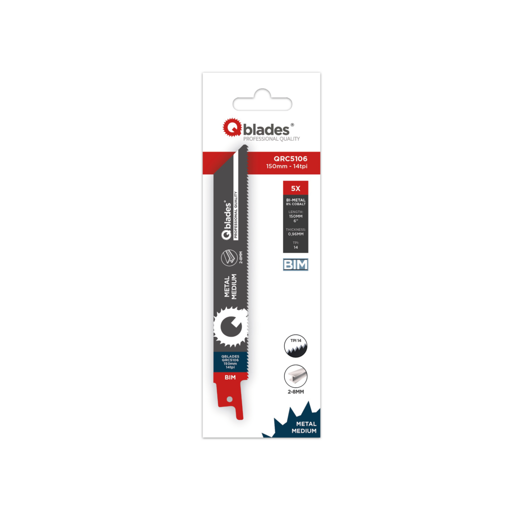 Qblades Reciprozaagblad Medium Metaal, Staal tot 8mm, BIM, 14tpi – 150mm