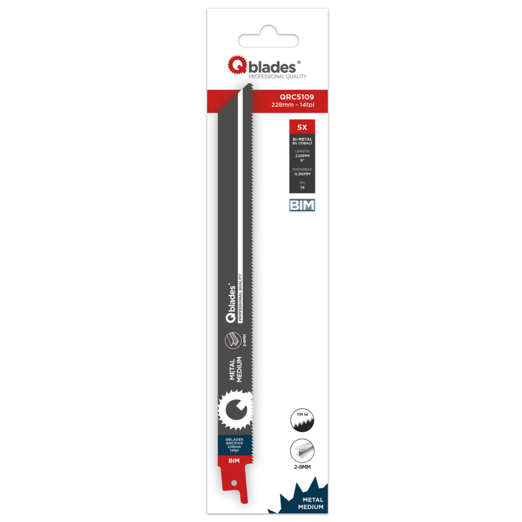 Qblades Reciprozaagblad Medium Metaal, Staal tot 8mm, BIM, 14tpi – 228mm