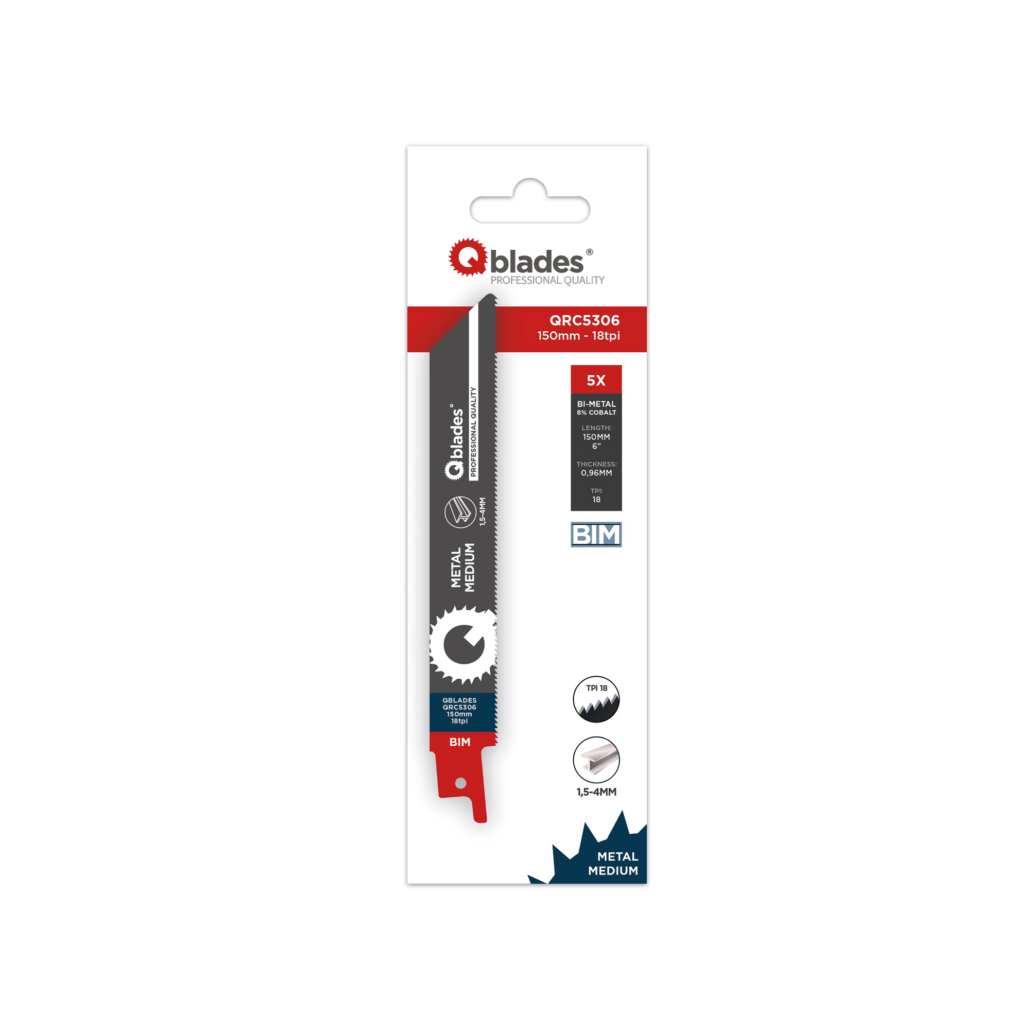 Qblades Reciprozaagblad Medium Metaal, Staal tot 4mm, BIM, 18tpi – 150mm