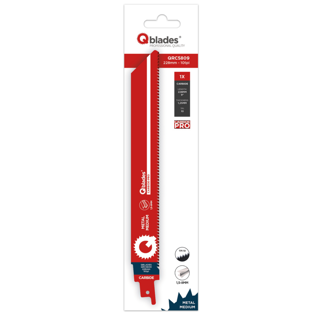 Qblades Reciprozaagblad Medium Metaal, Staal tot 8mm, CARB, 10tpi – 228mm, 50x longer life