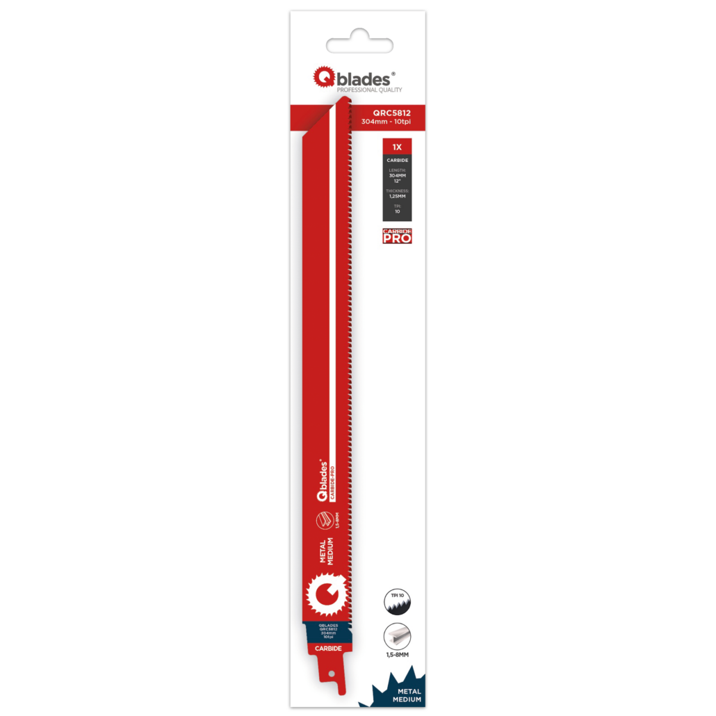Qblades Reciprozaagblad Medium Metaal, Staal tot 8mm, CARB, 10tpi – 304mm, 50x longer life