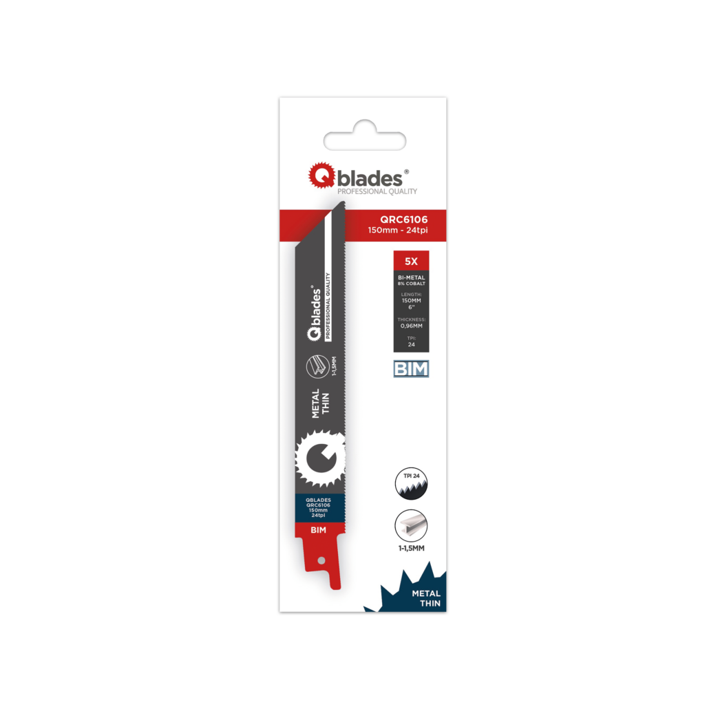 Qblades Reciprozaagblad Dun Metaal, Staal tot 1,5mm, BIM, 24tpi – 150mm
