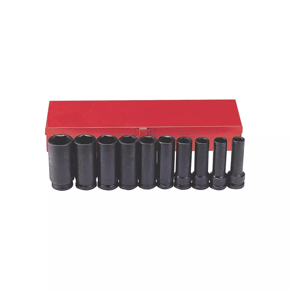 10-delige 1/2" 12-kant Slagmoersleutelset met lange doppen