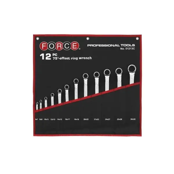 12-delig 75° gebogen ringsleutel set (in doek tas)